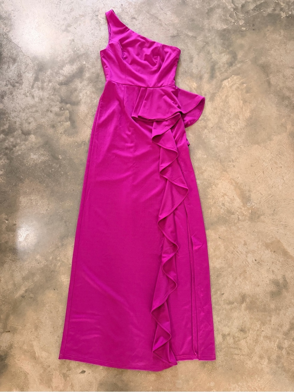 Faeriesty Magenta One Shoulder Ruffle Maxi Dress Size Small